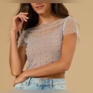 Altard State Sheer Beaded Crop Top Small